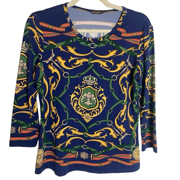 J McLaughlin Womens Top Medium Catalina Cloth Equestrian Horse Bit Long Sleeve - Picture 1 of 8